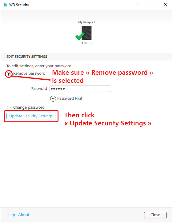 WD Security Settings ScreenCap WD Security Settings ScreenCap